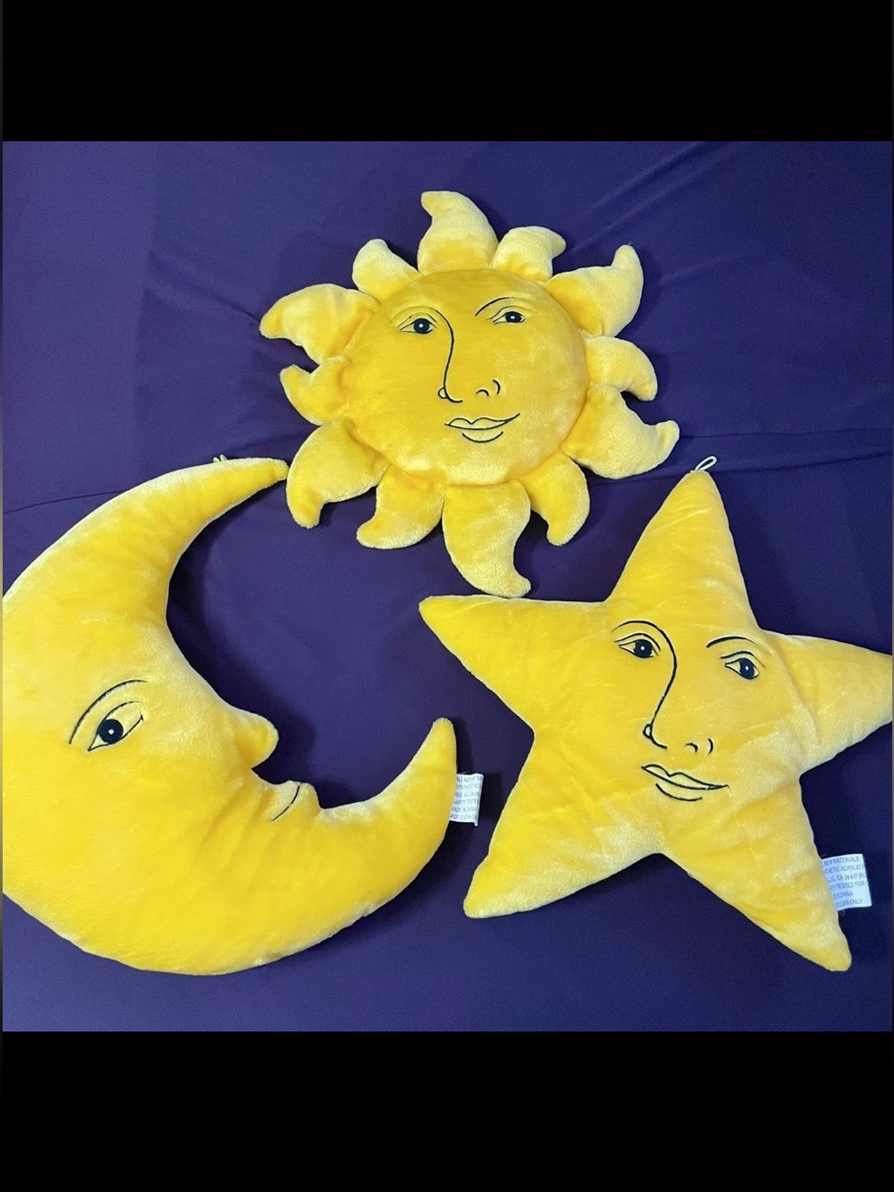 90’s Celestial Sun, Moon & Star Plush pillow set vintage RARE Whimsigoth